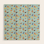 Funny dog animal cartoon art pattern Wood Wall Art Gallery Image 1