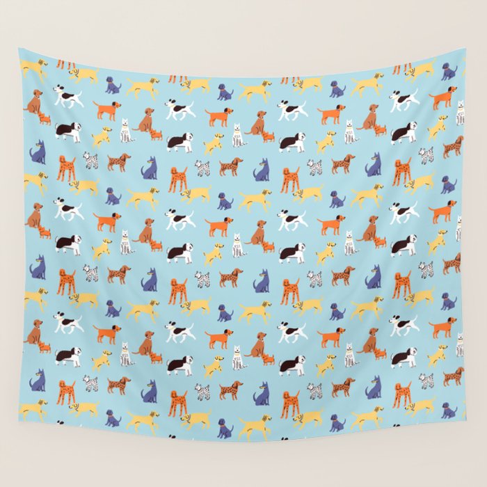 Funny dog animal cartoon art pattern Wall Tapestry Gallery Image 1