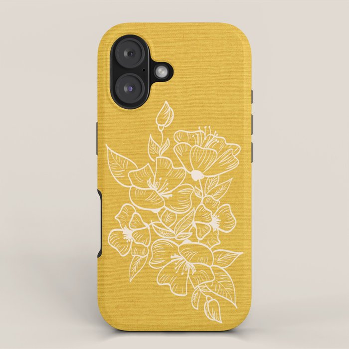 Scandinavian Brushed Gold Floral Ornament | Tropical Line Art iPhone Case Gallery Image 1
