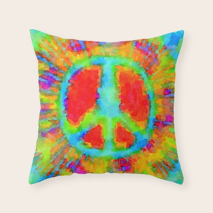 Tie Dye Peace Sign Throw Pillow Gallery Image 1