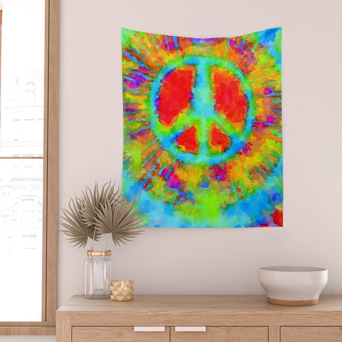 Tie Dye Peace Sign Wall Tapestry Gallery Image 2