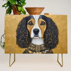 Gustav Klimt Style Beautiful Girl Dog with Black and Gold Jacket Credenza Gallery Image 1