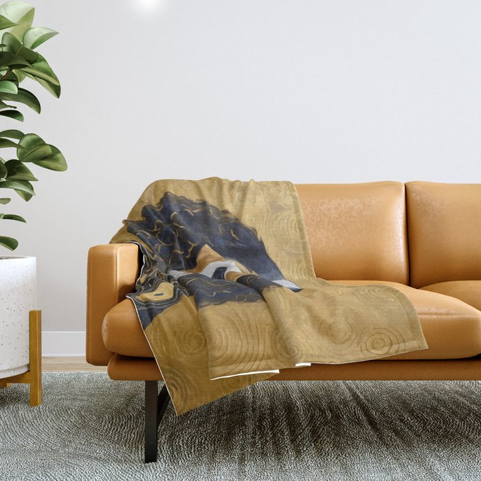 Gustav Klimt Style Beautiful Girl Dog with Black and Gold Jacket Throw Blanket Gallery Image 1