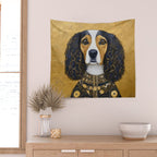 Gustav Klimt Style Beautiful Girl Dog with Black and Gold Jacket Wall Tapestry Gallery Image 2