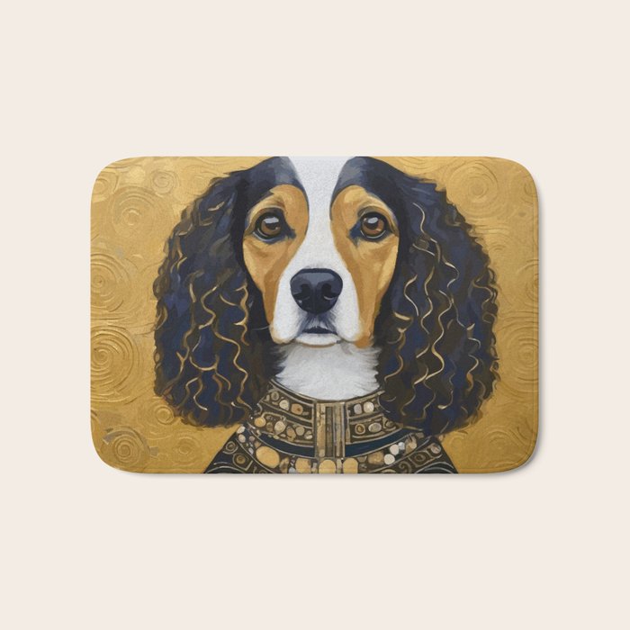 Gustav Klimt Style Beautiful Girl Dog with Black and Gold Jacket Bath Mat Gallery Image 1