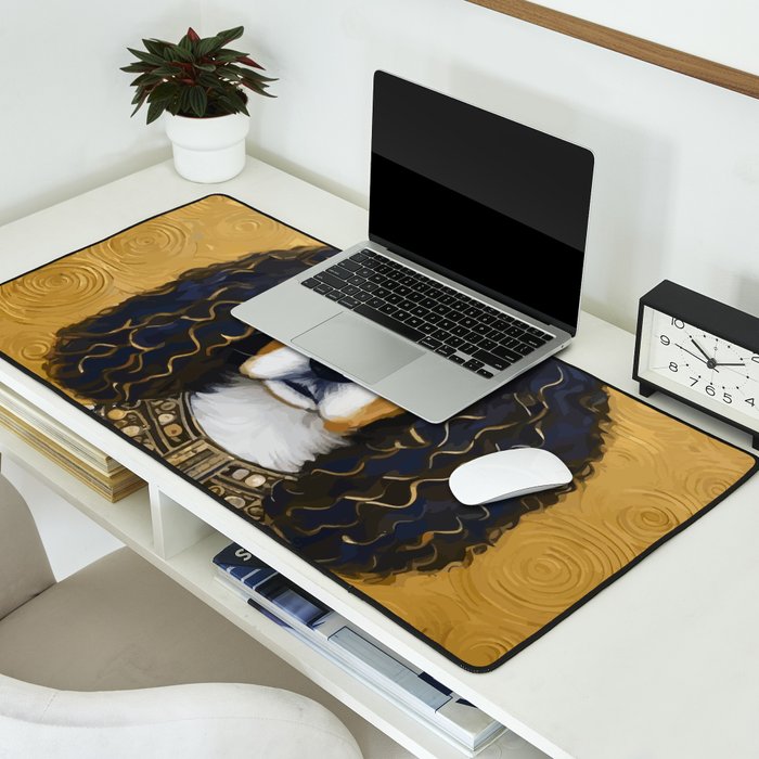Gustav Klimt Style Beautiful Girl Dog with Black and Gold Jacket Desk Mat Gallery Image 2