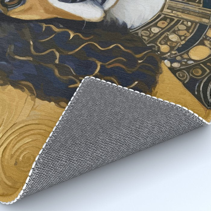 Gustav Klimt Style Beautiful Girl Dog with Black and Gold Jacket Rug Gallery Image 4
