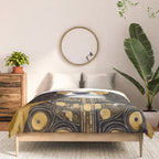 Gustav Klimt Style Beautiful Girl Dog with Black and Gold Jacket Comforter Gallery Image 3