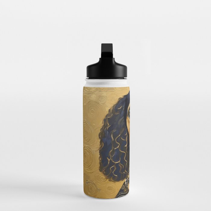 Gustav Klimt Style Beautiful Girl Dog with Black and Gold Jacket Water Bottle Gallery Image 3