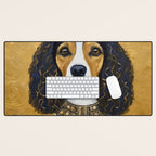 Gustav Klimt Style Beautiful Girl Dog with Black and Gold Jacket Desk Mat Gallery Image 1