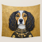 Gustav Klimt Style Beautiful Girl Dog with Black and Gold Jacket Wall Tapestry Gallery Image 4