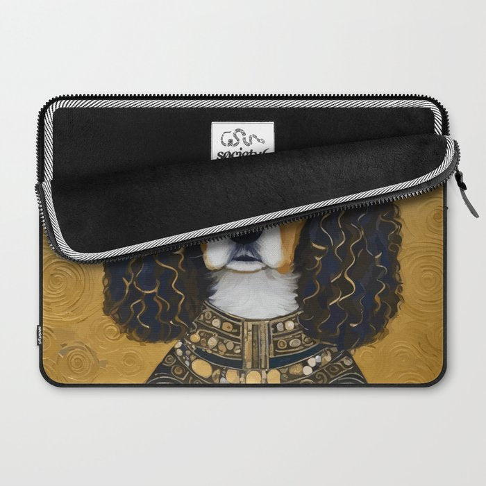Gustav Klimt Style Beautiful Girl Dog with Black and Gold Jacket Laptop Sleeve Gallery Image 2