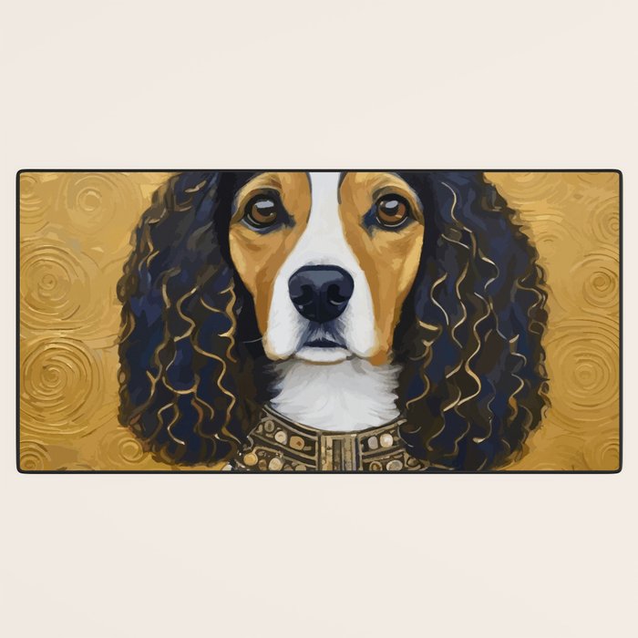 Gustav Klimt Style Beautiful Girl Dog with Black and Gold Jacket Desk Mat Gallery Image 3