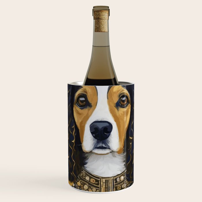 Gustav Klimt Style Beautiful Girl Dog with Black and Gold Jacket Wine Chiller Gallery Image 1