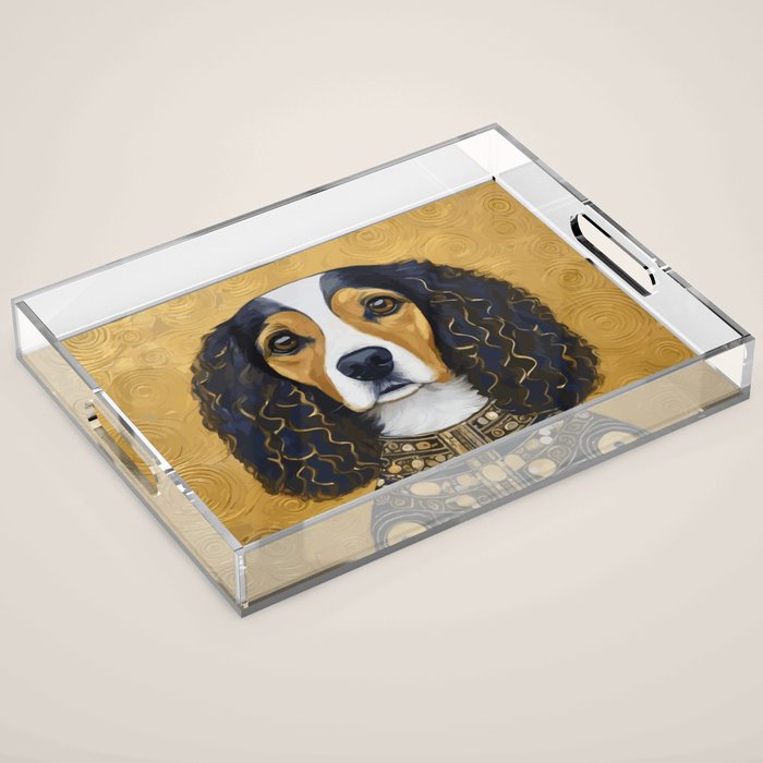 Gustav Klimt Style Beautiful Girl Dog with Black and Gold Jacket Acrylic Tray Gallery Image 1