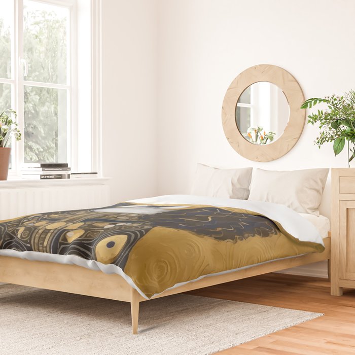 Gustav Klimt Style Beautiful Girl Dog with Black and Gold Jacket Duvet Cover Gallery Image 2