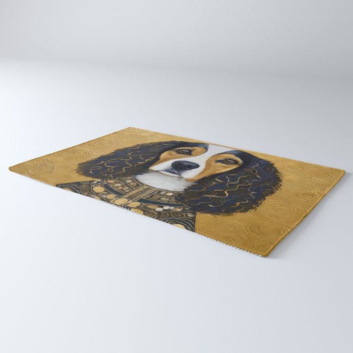 Gustav Klimt Style Beautiful Girl Dog with Black and Gold Jacket Rug Gallery Image 3