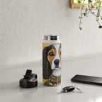 Gustav Klimt Style Beautiful Girl Dog with Black and Gold Jacket Water Bottle Gallery Image 4