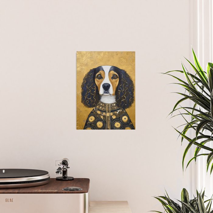 Gustav Klimt Style Beautiful Girl Dog with Black and Gold Jacket Poster Gallery Image 2