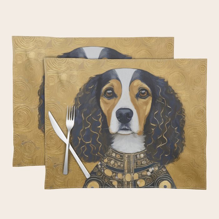 Gustav Klimt Style Beautiful Girl Dog with Black and Gold Jacket Placemat Gallery Image 1