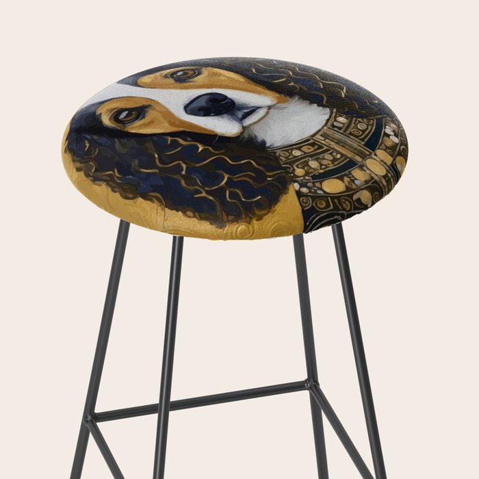 Gustav Klimt Style Beautiful Girl Dog with Black and Gold Jacket Stool Gallery Image 2