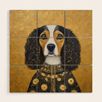 Gustav Klimt Style Beautiful Girl Dog with Black and Gold Jacket Wood Wall Art Gallery Image 1