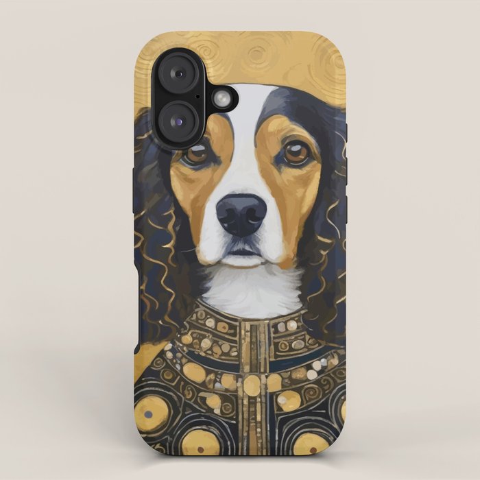 Gustav Klimt Style Beautiful Girl Dog with Black and Gold Jacket iPhone Case Gallery Image 1
