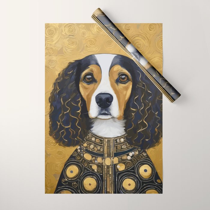 Gustav Klimt Style Beautiful Girl Dog with Black and Gold Jacket Wrapping Paper Gallery Image 1