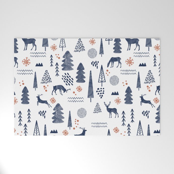 Deer Christmas forest Welcome Mat Gallery Image 1