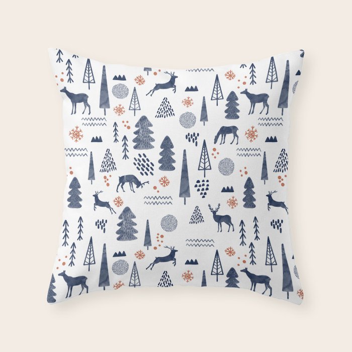 Deer Christmas forest Throw Pillow Gallery Image 1