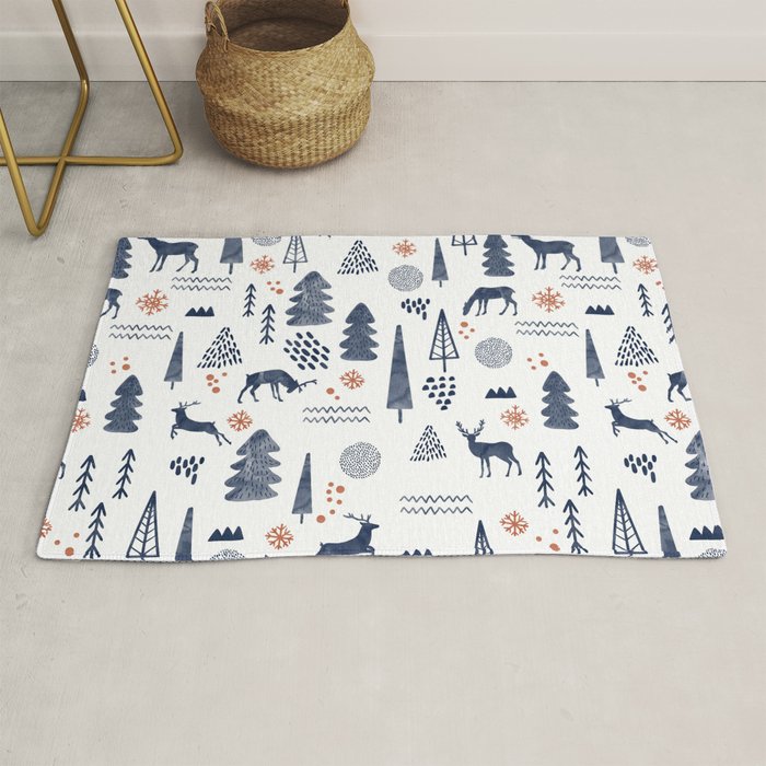 Deer Christmas forest Rug Gallery Image 1