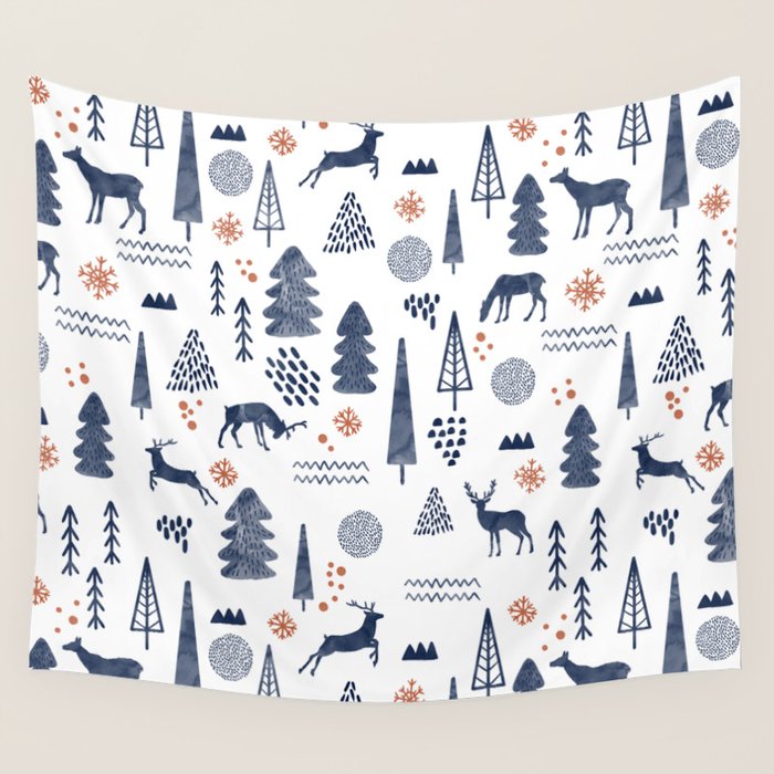 Deer Christmas forest Wall Tapestry Gallery Image 4
