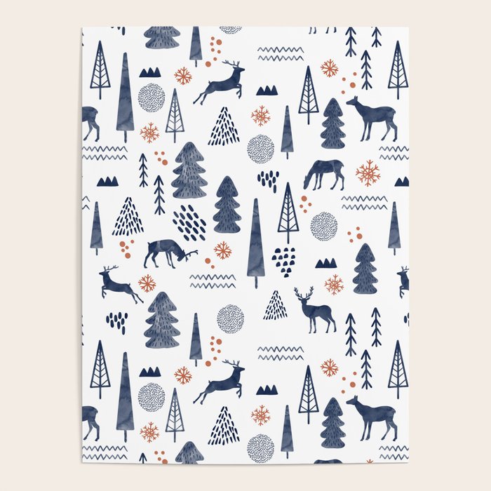 Deer Christmas forest Poster Gallery Image 1