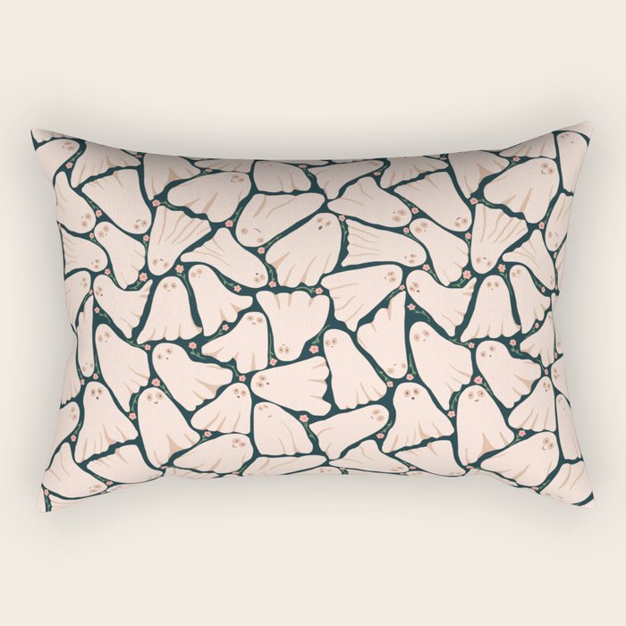 Little ghosts and flowers halloween pattern Rectangular Pillow Gallery Image 1