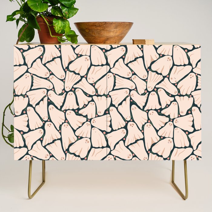 Little ghosts and flowers halloween pattern Credenza Gallery Image 1