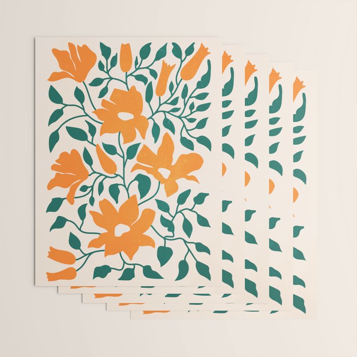 Tangerine & Pine: Matisse Flowers & Leaves Wrapping Paper Gallery Image 3