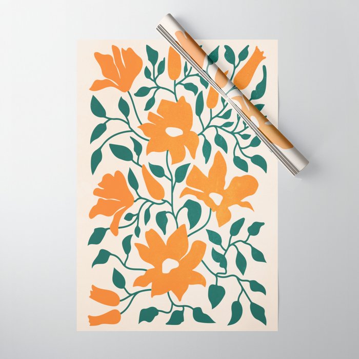 Tangerine & Pine: Matisse Flowers & Leaves Wrapping Paper Gallery Image 1