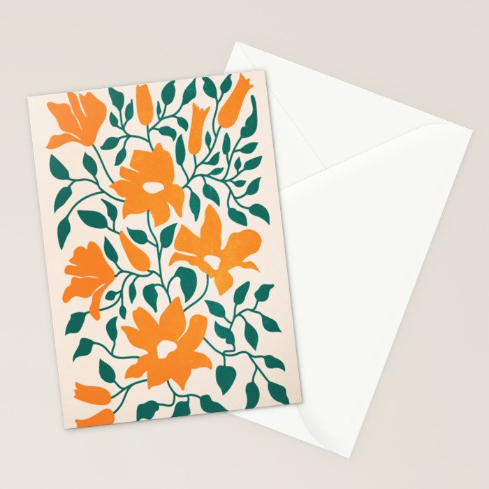 Tangerine & Pine: Matisse Flowers & Leaves Stationery Card Gallery Image 2