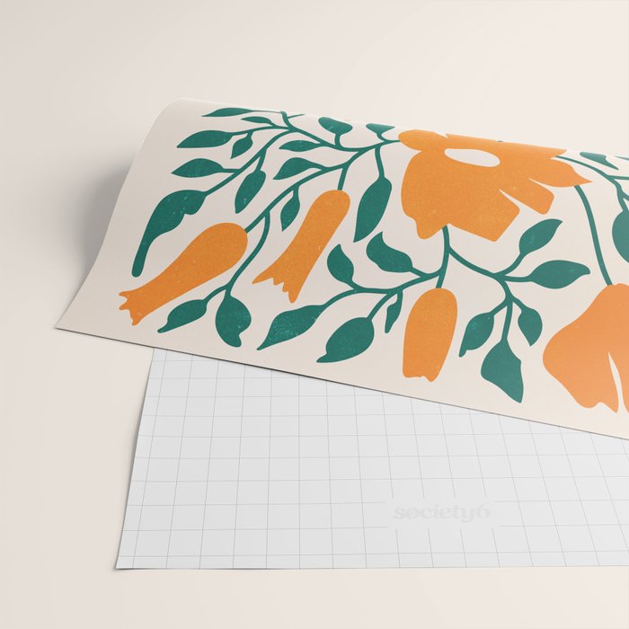 Tangerine & Pine: Matisse Flowers & Leaves Wrapping Paper Gallery Image 2