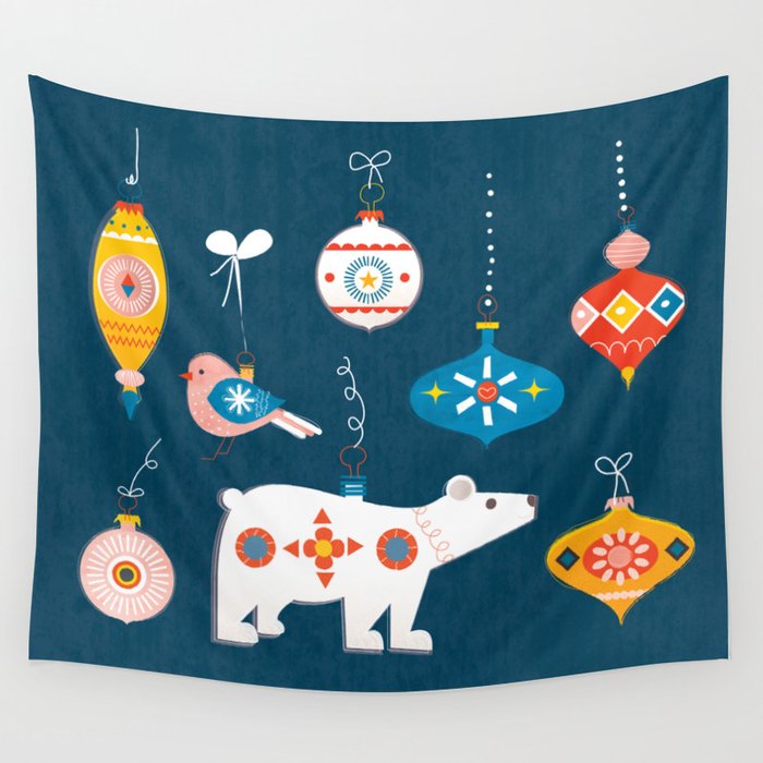 Christmas Retro decorations no2 Wall Tapestry Gallery Image 4