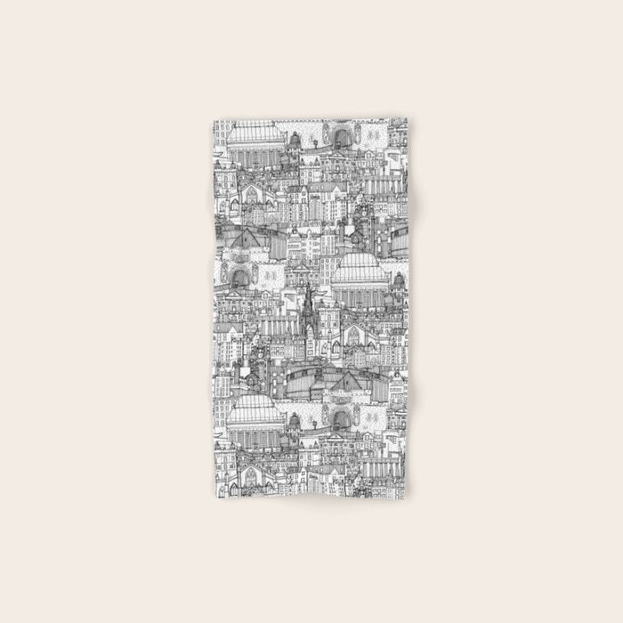 Edinburgh toile black white Bath Towel Gallery Image 1