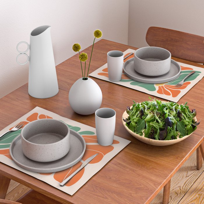 Modern Boho Art Nouveau Floral 1.2 Duo Orange and Green Placemat Gallery Image 2