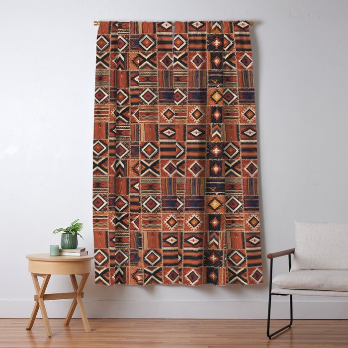 Geometric Tribal Patchwork Rug Design Window Curtain Gallery Image 5