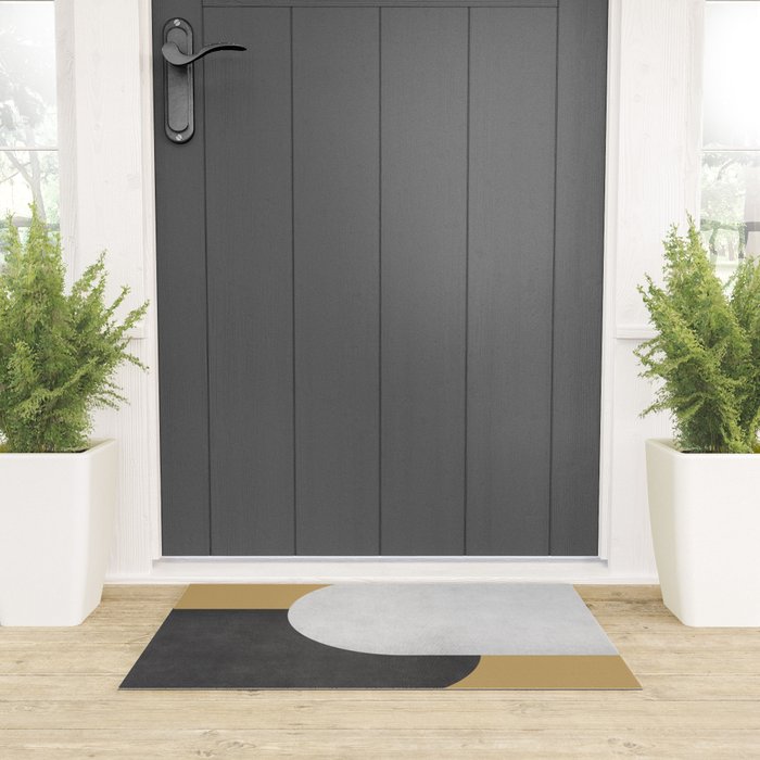 Halfmoon Colorblock - Black White on Gold Welcome Mat Gallery Image 3