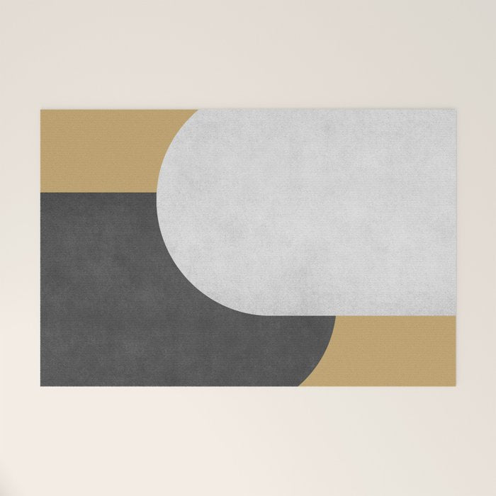 Halfmoon Colorblock - Black White on Gold Welcome Mat Gallery Image 1