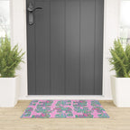 Elephant Block Print in Pink and Green Welcome Mat Gallery Image 3