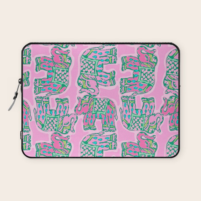 Elephant Block Print in Pink and Green Laptop Sleeve Gallery Image 1