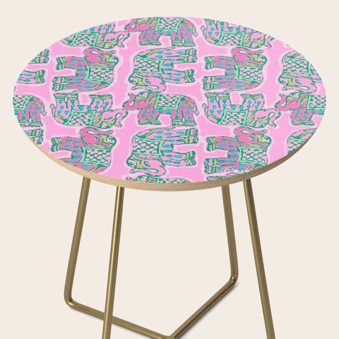 Elephant Block Print in Pink and Green Side Table Gallery Image 2