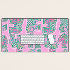 Elephant Block Print in Pink and Green Desk Mat Gallery Image 1