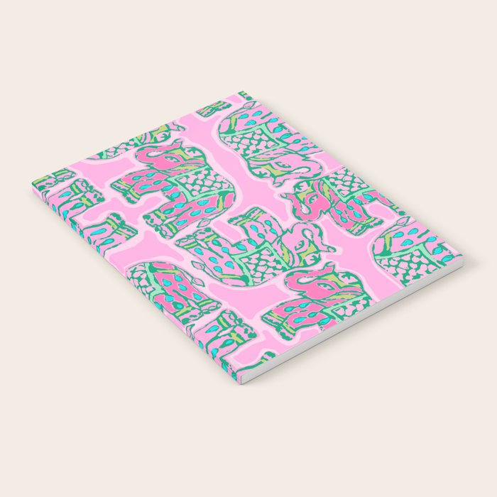 Elephant Block Print in Pink and Green Notebook Gallery Image 1